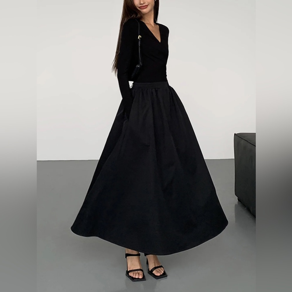 COMMENSE V-Neck Double Pockets Long Sleeve Long Dress - size small, medium - Picture 3 of 8
